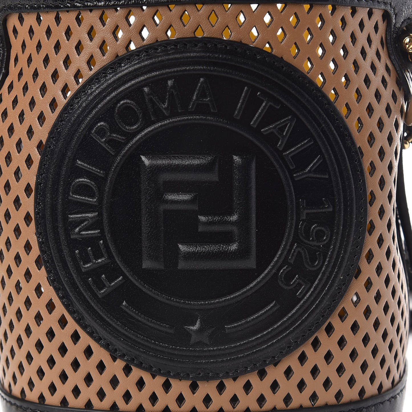 Vitello Liberty Glossy Lambskin F is Fendi Perforated Mini Mon Tresor Bucket Bag Sand Mimosa Black