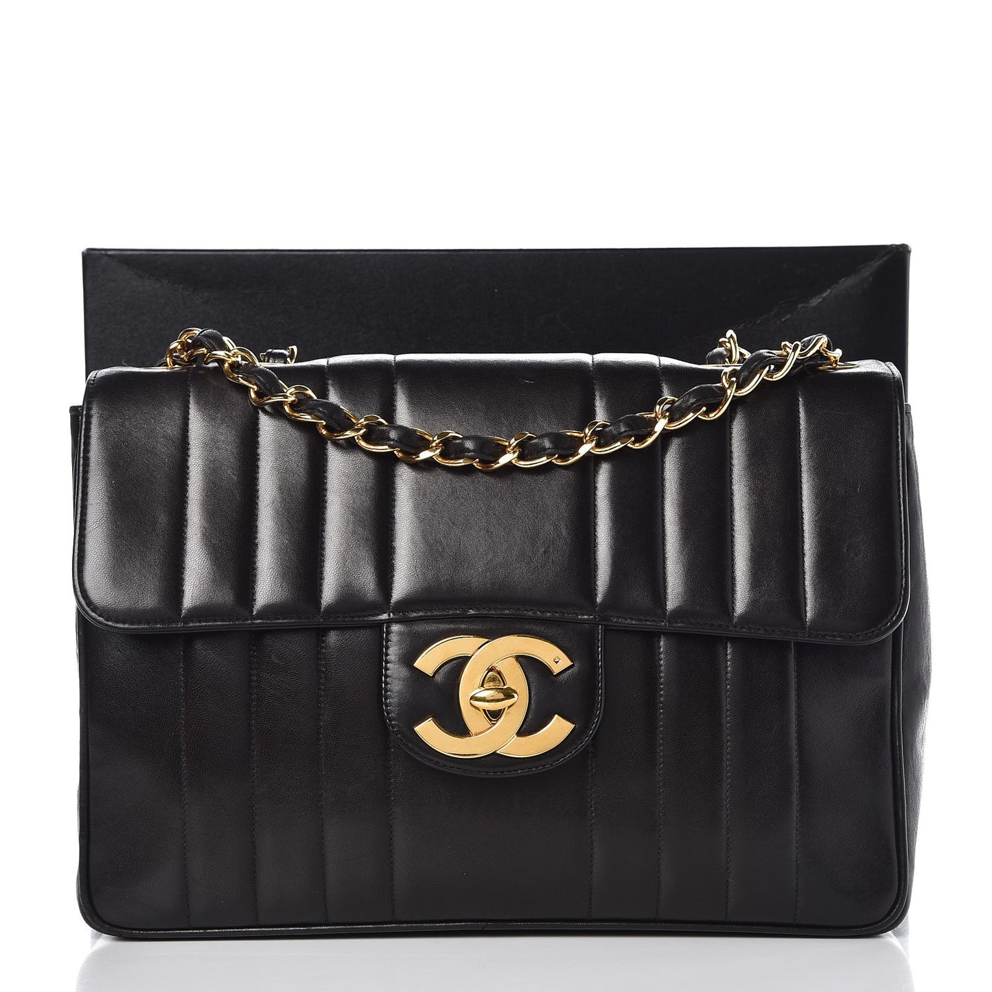 Lambskin Vertical Quilt Jumbo Single Flap Black