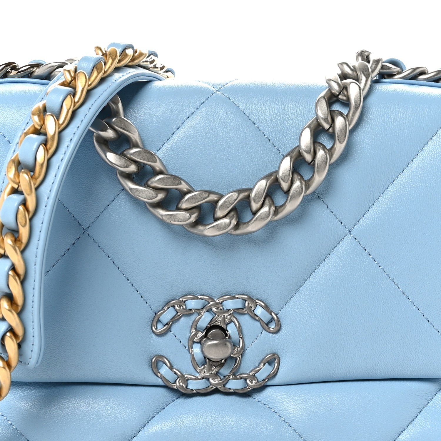 Chanel Lambskin Quilted Large Chanel 19 Flap Light Blue 8 of 11