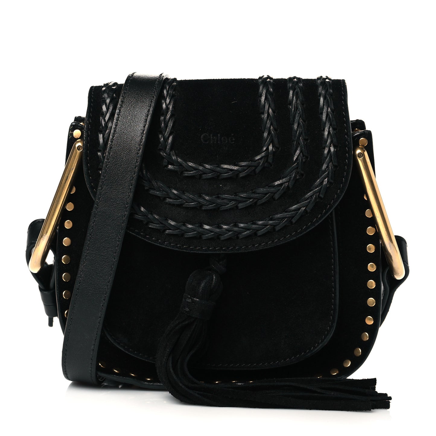 Suede Calfskin Braided Mini Hudson Shoulder Bag Black