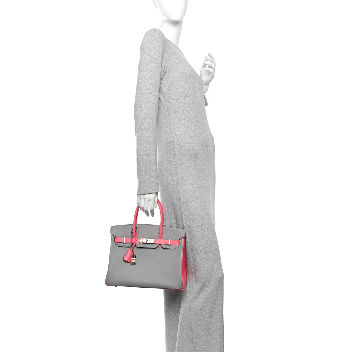 Epsom Horseshoe Birkin 30 Gris Mouette Rose Azalee