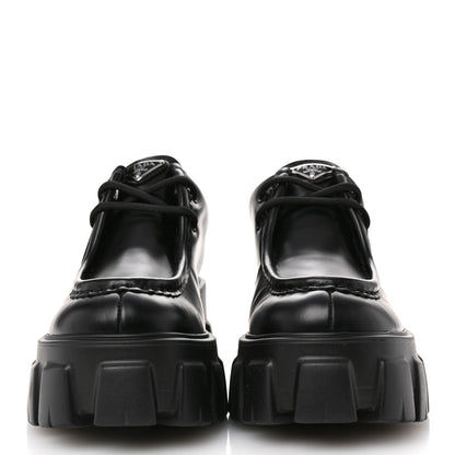 Prada Spazzolato Rois Monolith 55mm Derby Loafers 37.5 Black 3 of 12