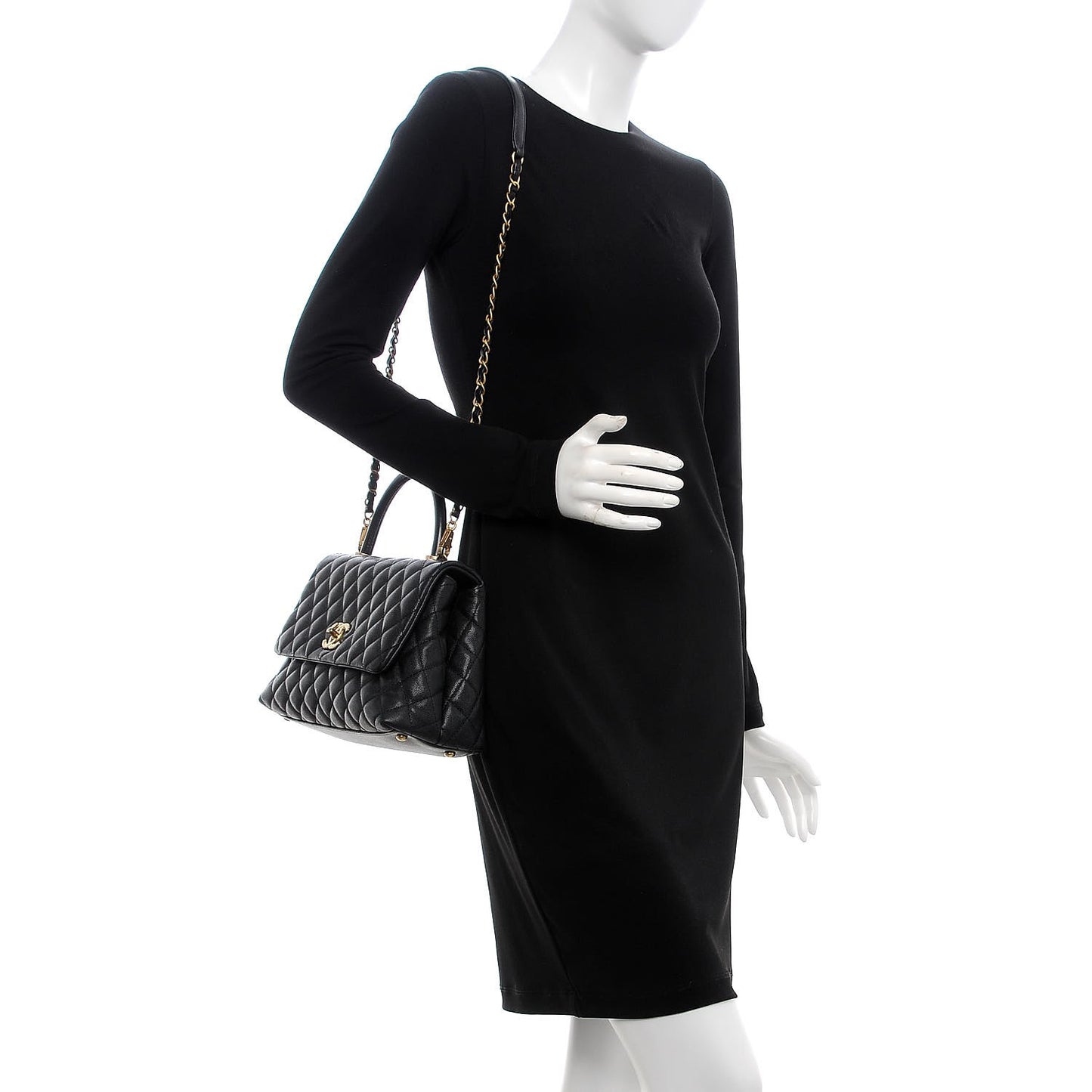 Caviar Quilted Small Coco Handle Flap Black