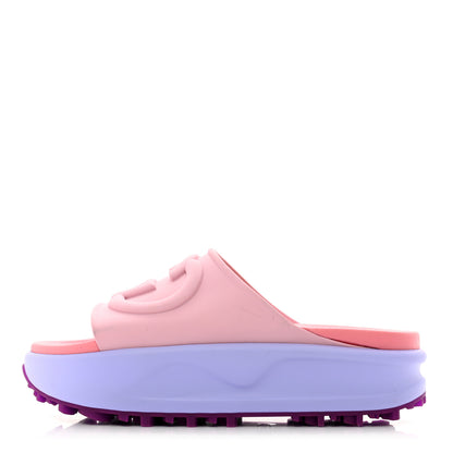 Gucci Soft Rubber Womens Interlocking G Platform 42mm Slide Sandals 36 Sugar Pink 1 of 9