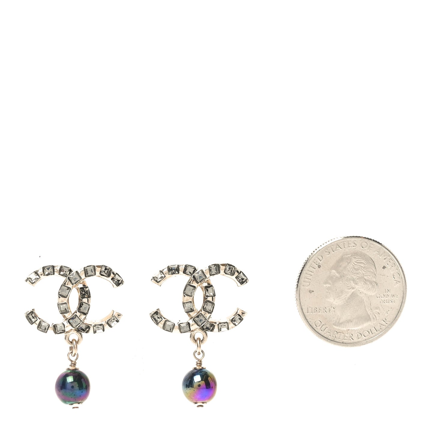 Crystal Pearl CC Drop Earrings Gold Purple Grey