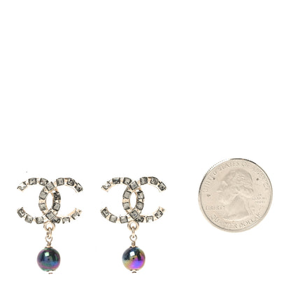 Chanel Crystal Pearl CC Drop Earrings Gold Purple Grey 2 of 4