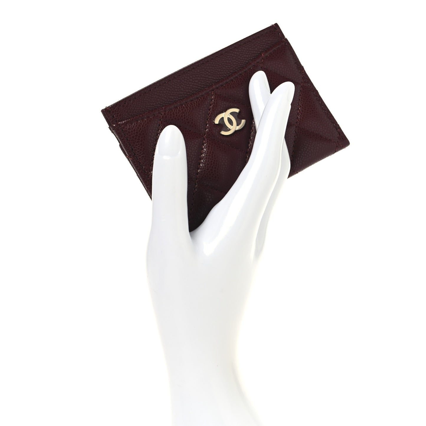 Caviar Quilted Card Holder Burgundy