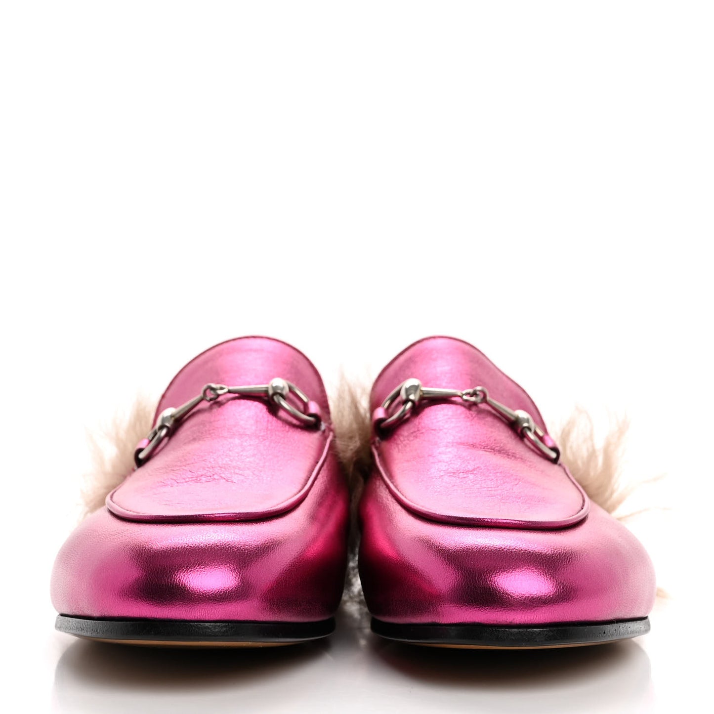 Metallic Nappa Fur Womens Princetown Slippers 38 Fuxia