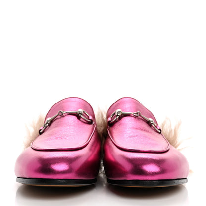 Gucci Metallic Nappa Fur Womens Princetown Slippers 38 Fuxia 3 of 8