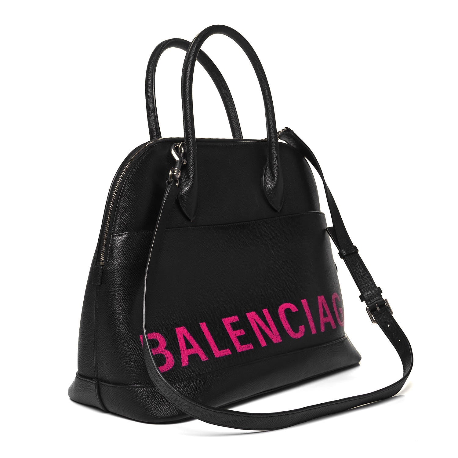 Balenciaga Signature Grained Calfskin Logo M Ville Top Handle Bag Black Rose Shocking 3 of 11