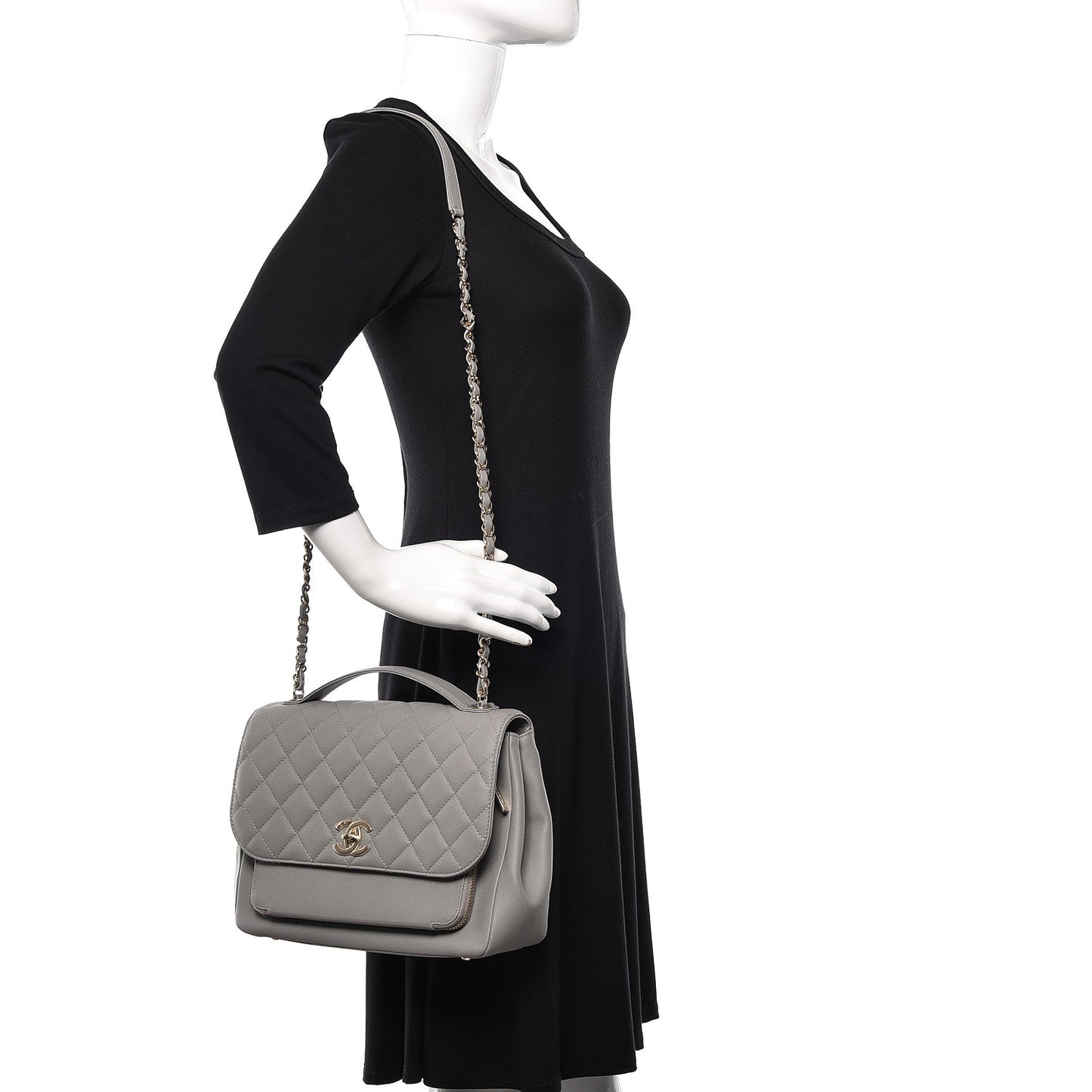 Caviar Quilted Large Business Affinity Flap Grey