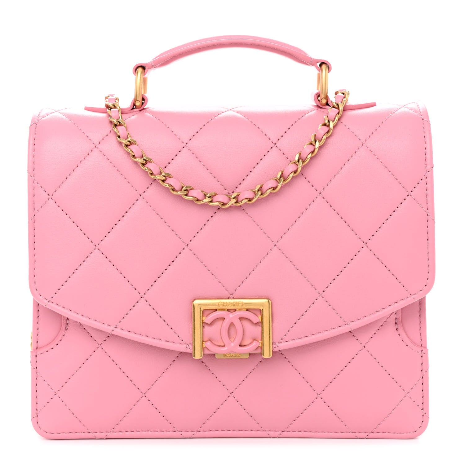 Chanel Lambskin Quilted Resin CC Small Top Handle Flap Pink 1 of 12