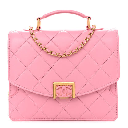 Chanel Lambskin Quilted Resin CC Small Top Handle Flap Pink 1 of 12