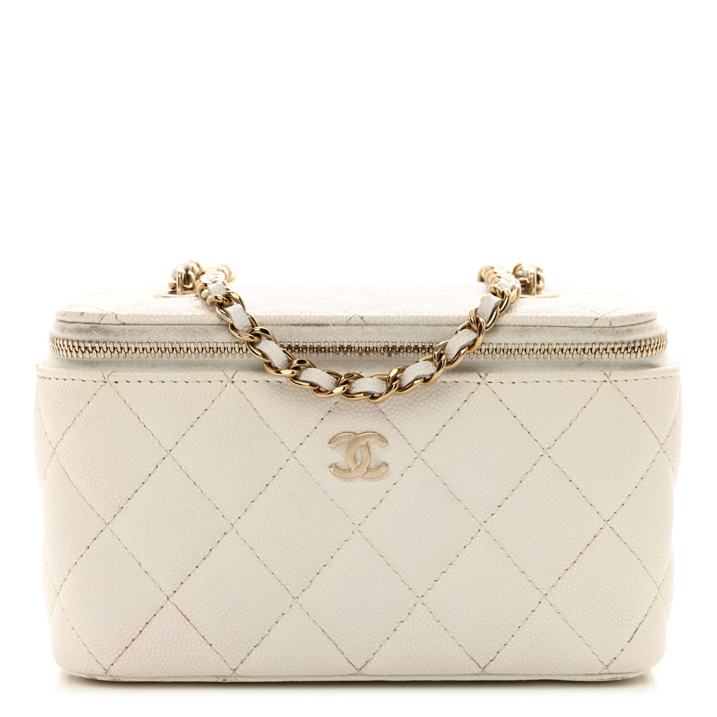 Caviar Quilted Small Vanity Case With Chain White