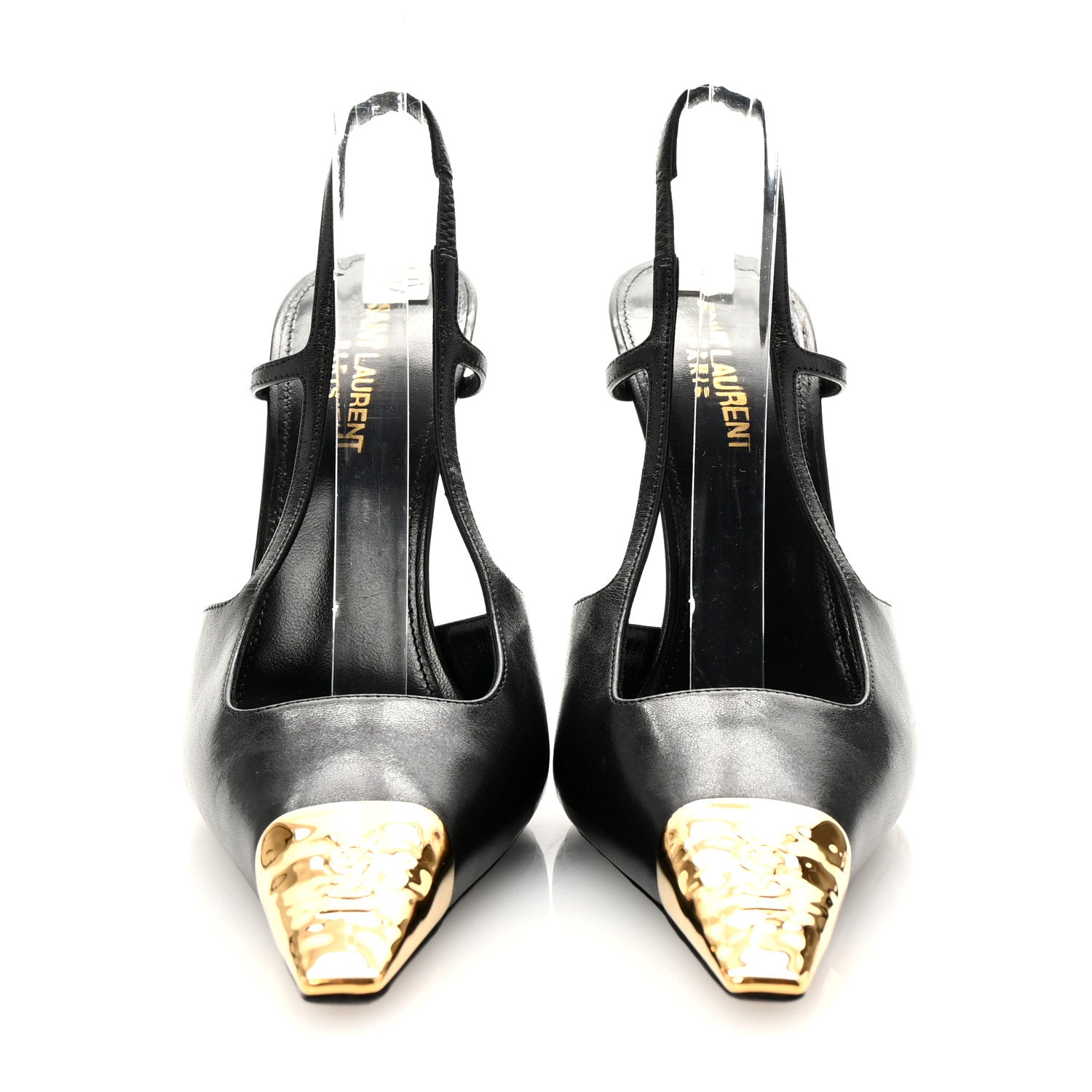 Saint Laurent Smooth Calfskin Jeanne 110 Slingback Pumps 39 Black Gold 3 of 10