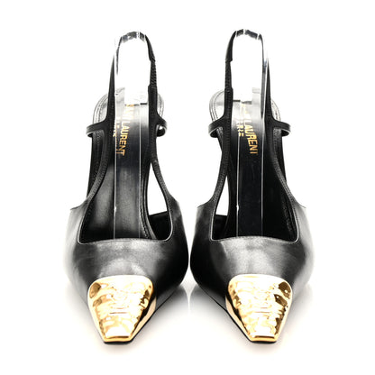 Saint Laurent Smooth Calfskin Jeanne 110 Slingback Pumps 39 Black Gold 3 of 10
