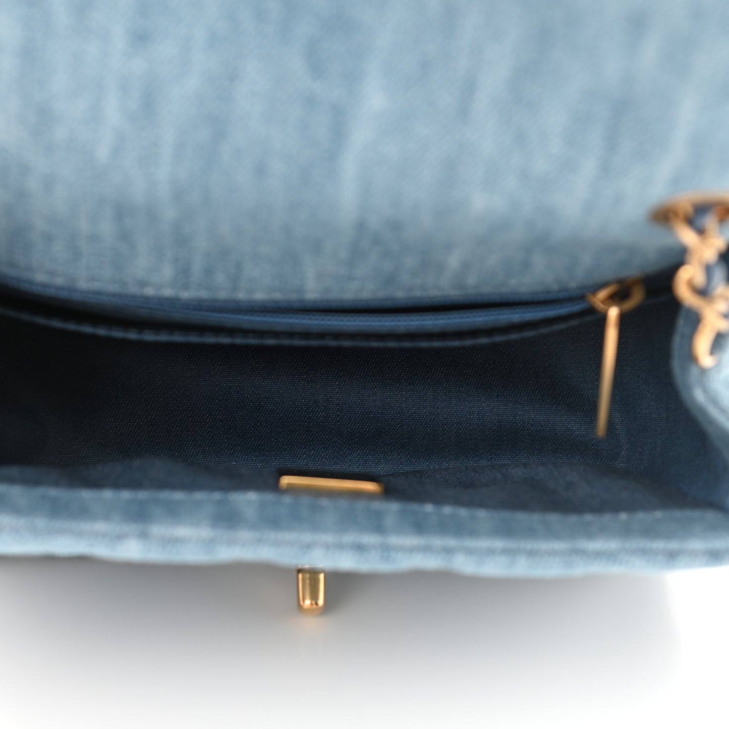 Denim Quilted Mini Pearl Crush Flap Blue