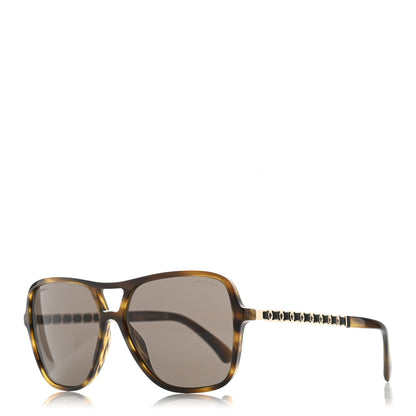 Chanel Metal Calfskin CC Chain Pilot Sunglasses 5439-Q Green Tortoise 1 of 8