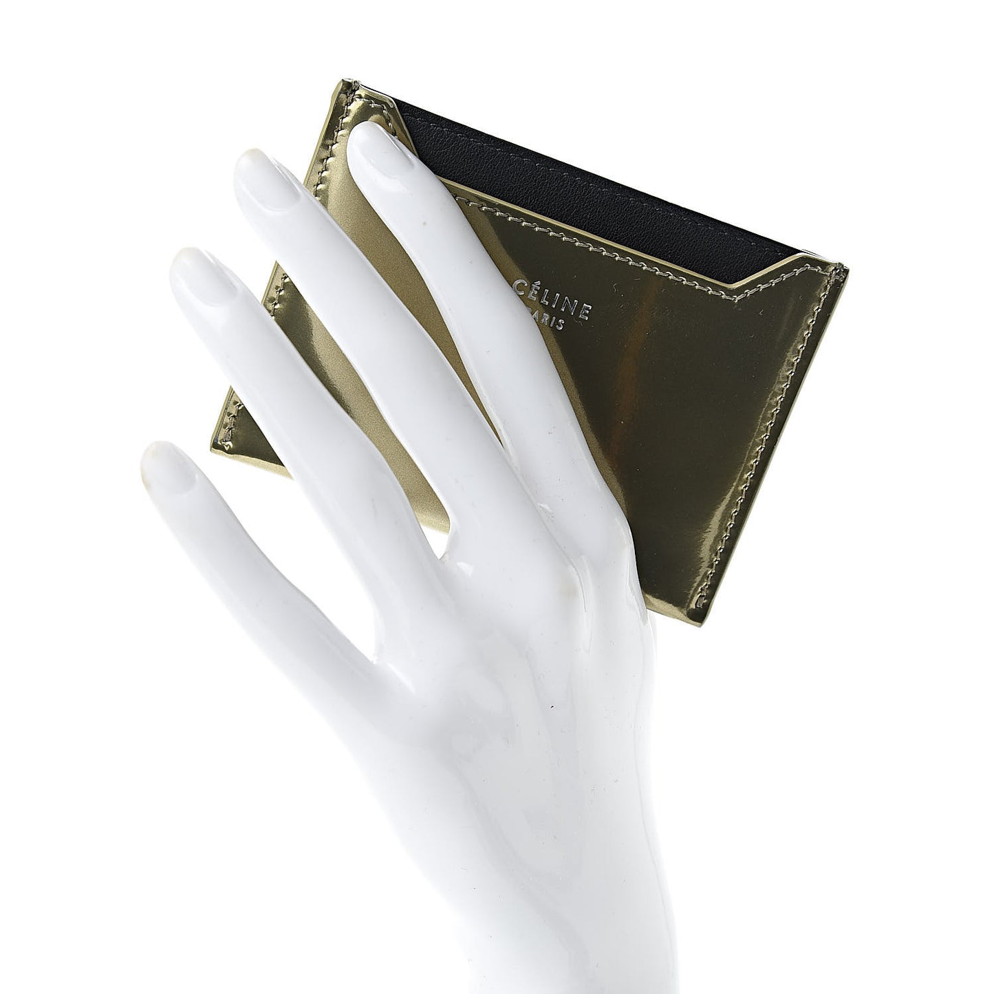 Metallic Calfskin Card Holder Gold