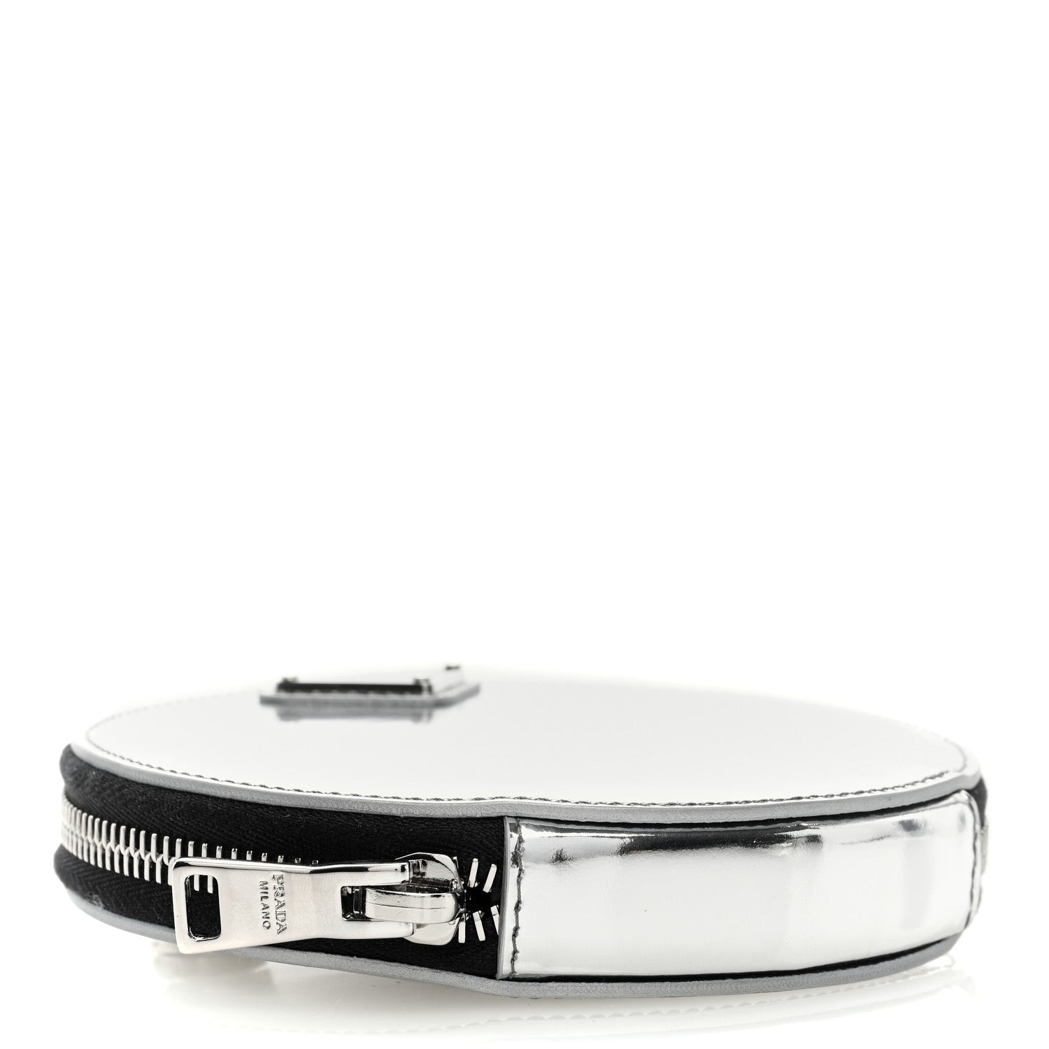 Prada Spazzolato Round Chain Coin Crossbody Pouch Argento 1387918