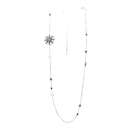 Chanel Crystal Pearl Bead CC Long Necklace Gold Blue 3 of 6