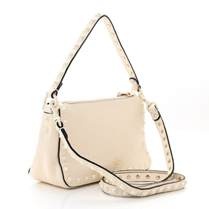 Valentino Garavani Pebbled Calfskin Enamel Monochrome Small Rockstud Flip Lock Shoulder Bag Light Ivory 3 of 9