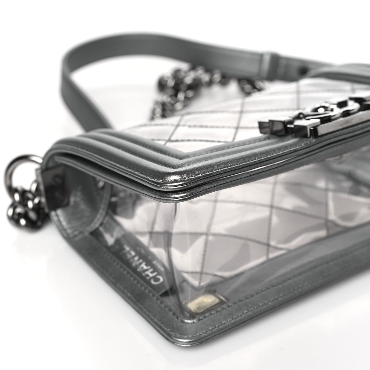 Metallic Lambskin PVC Quilted Small Boy Flap Silver