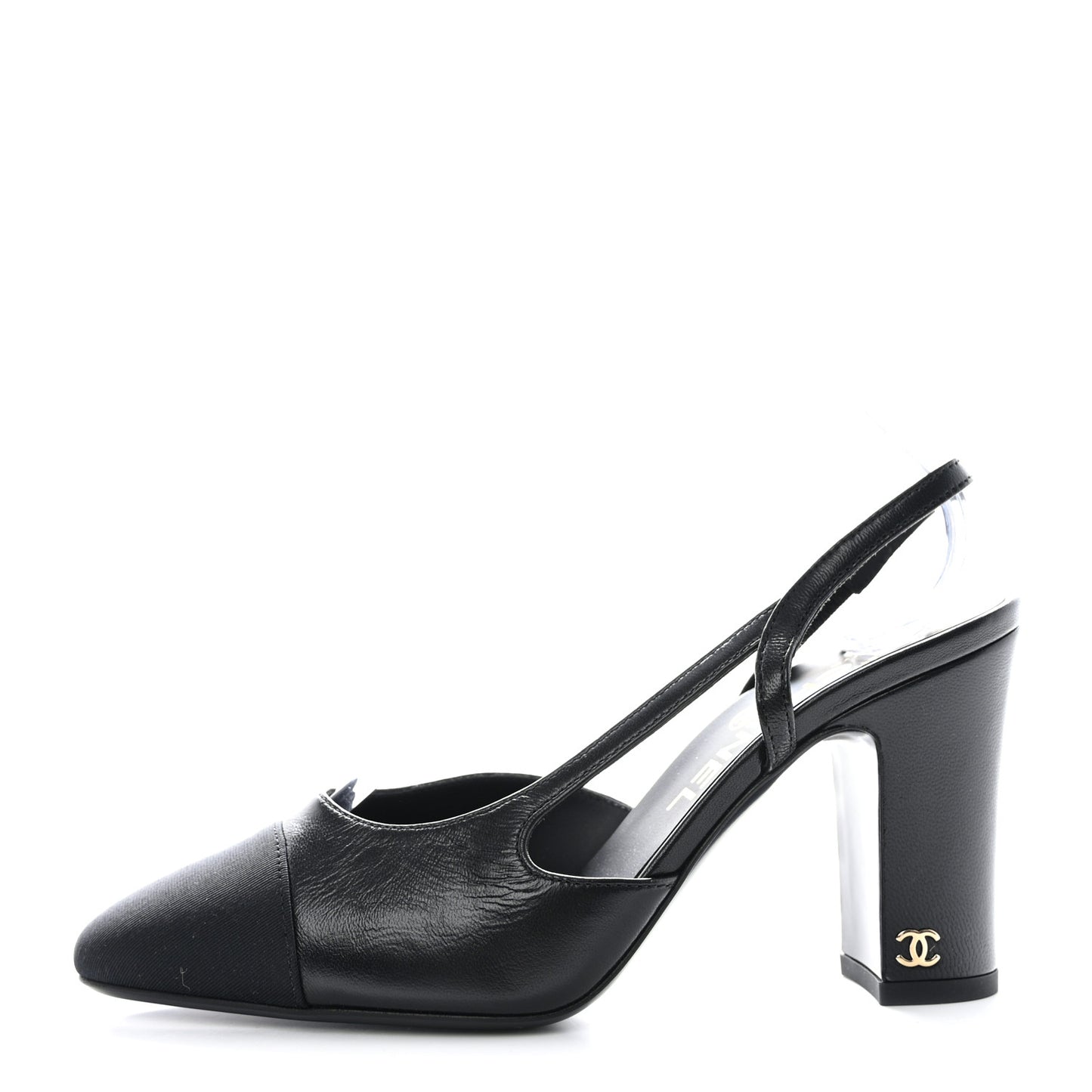 Lambskin Grosgrain Cap Toe CC Slingback Sandals 36.5 Black