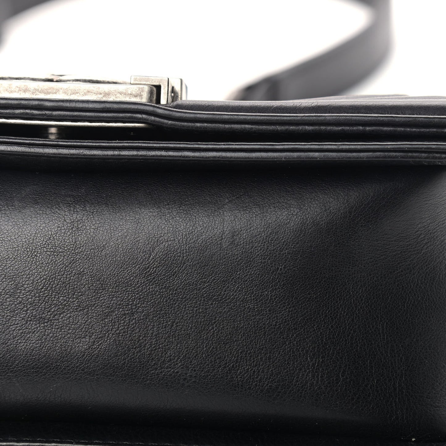 Calfskin Double Stitch Small Boy Flap Black