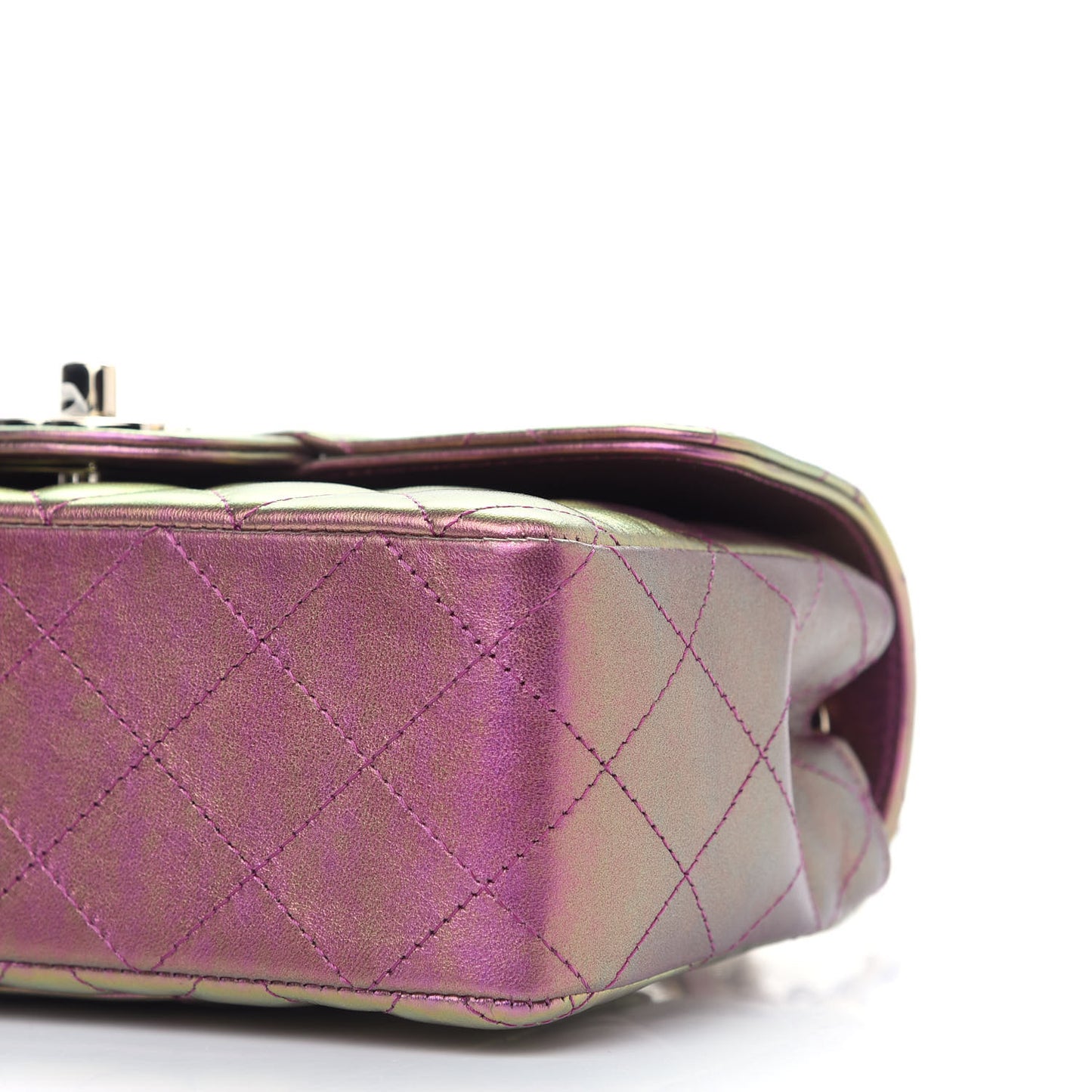 Iridescent Lambskin Quilted Mini Rectangular Flap Purple