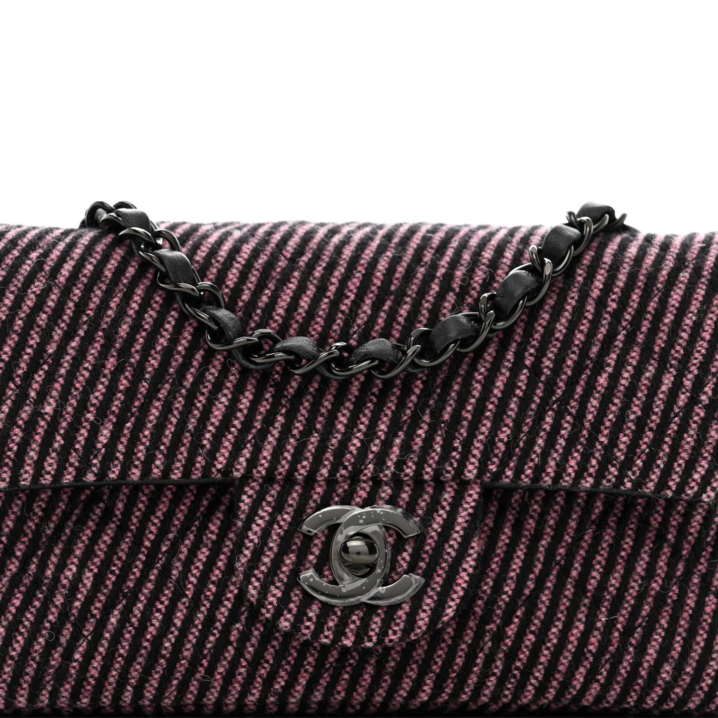 Wool Tweed Quilted Mini Rectangular Flap Pink Black