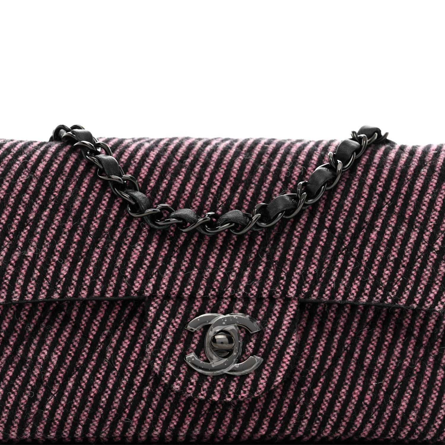 Chanel Wool Tweed Quilted Mini Rectangular Flap Pink Black 5 of 10