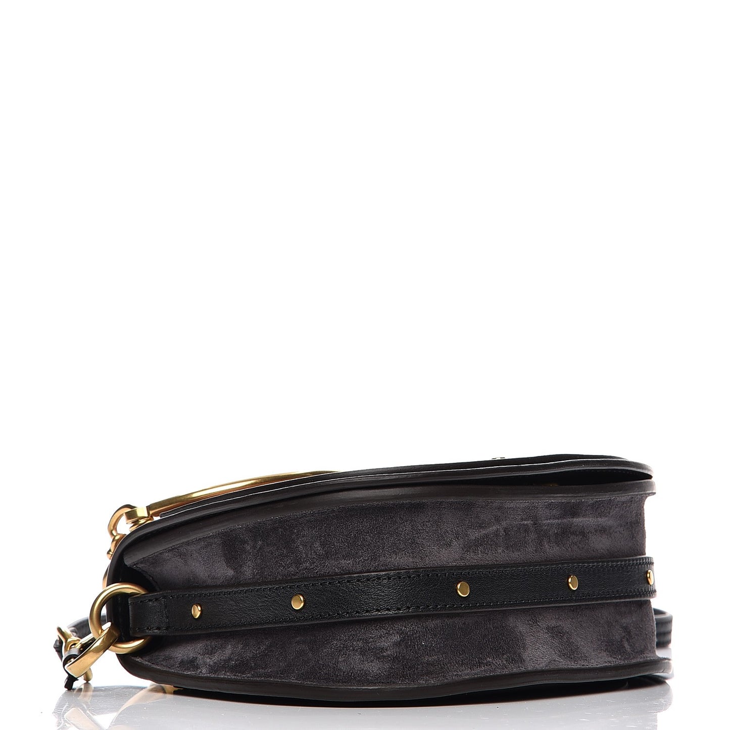 Calfskin Suede Floral Patchwork Small Nile Bracelet Bag Black