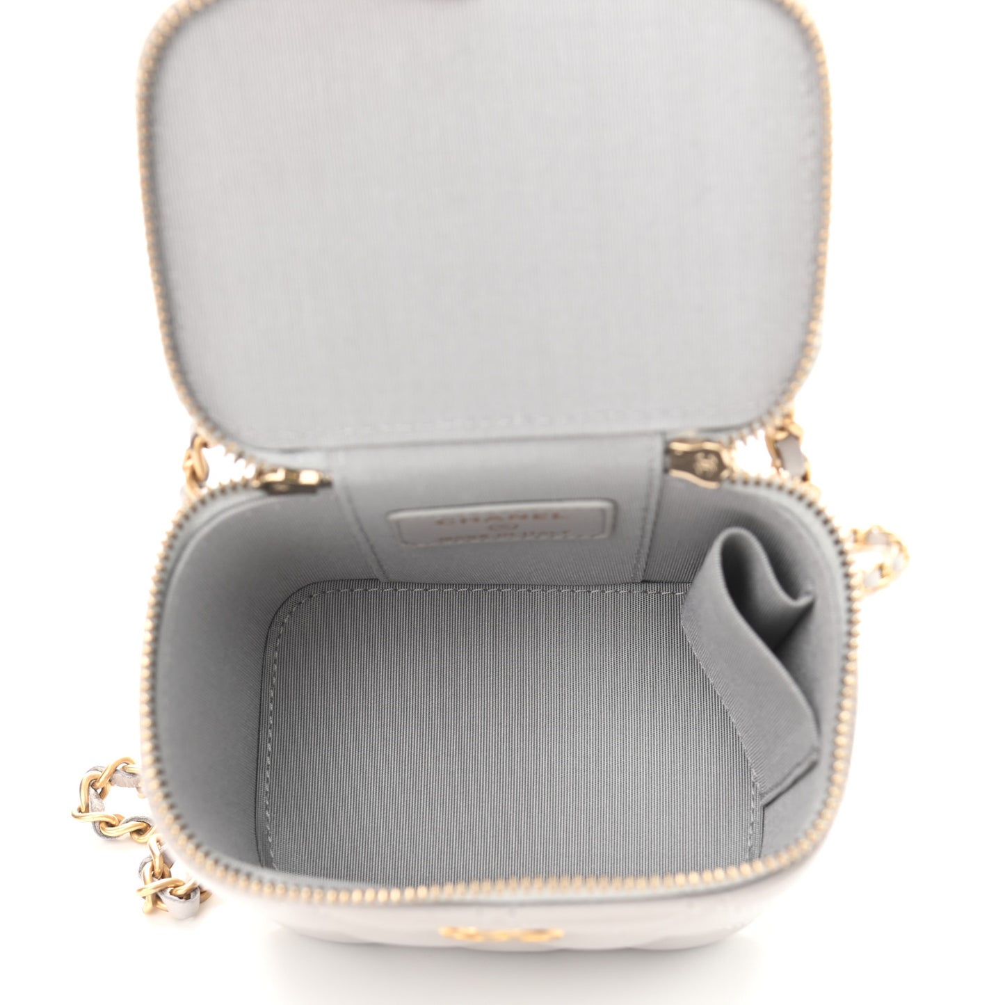 Lambskin Quilted Top Handle Mini Vanity Case With Chain Grey