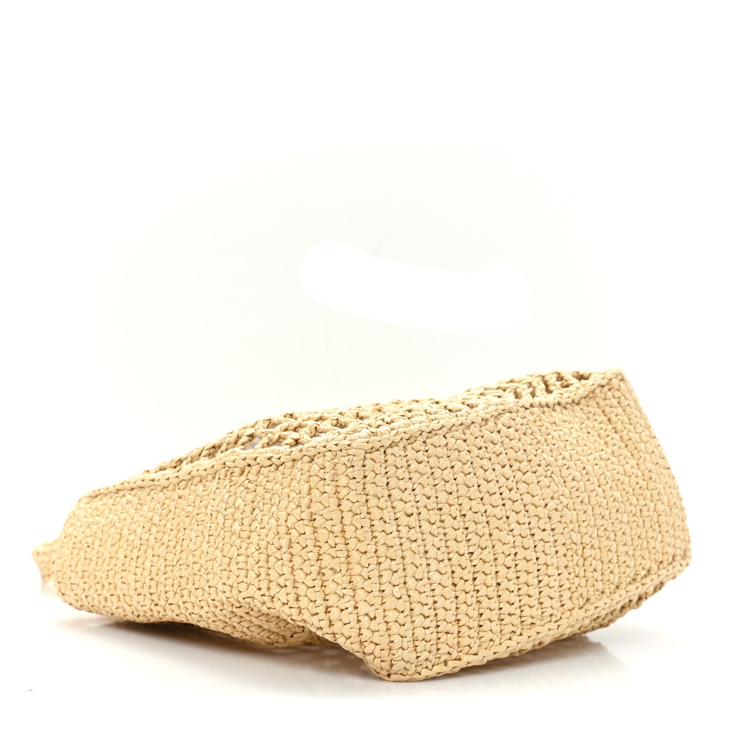 Yarn Raffia Effect Crochet Logo Embroidered Small Tote Bag Naturale