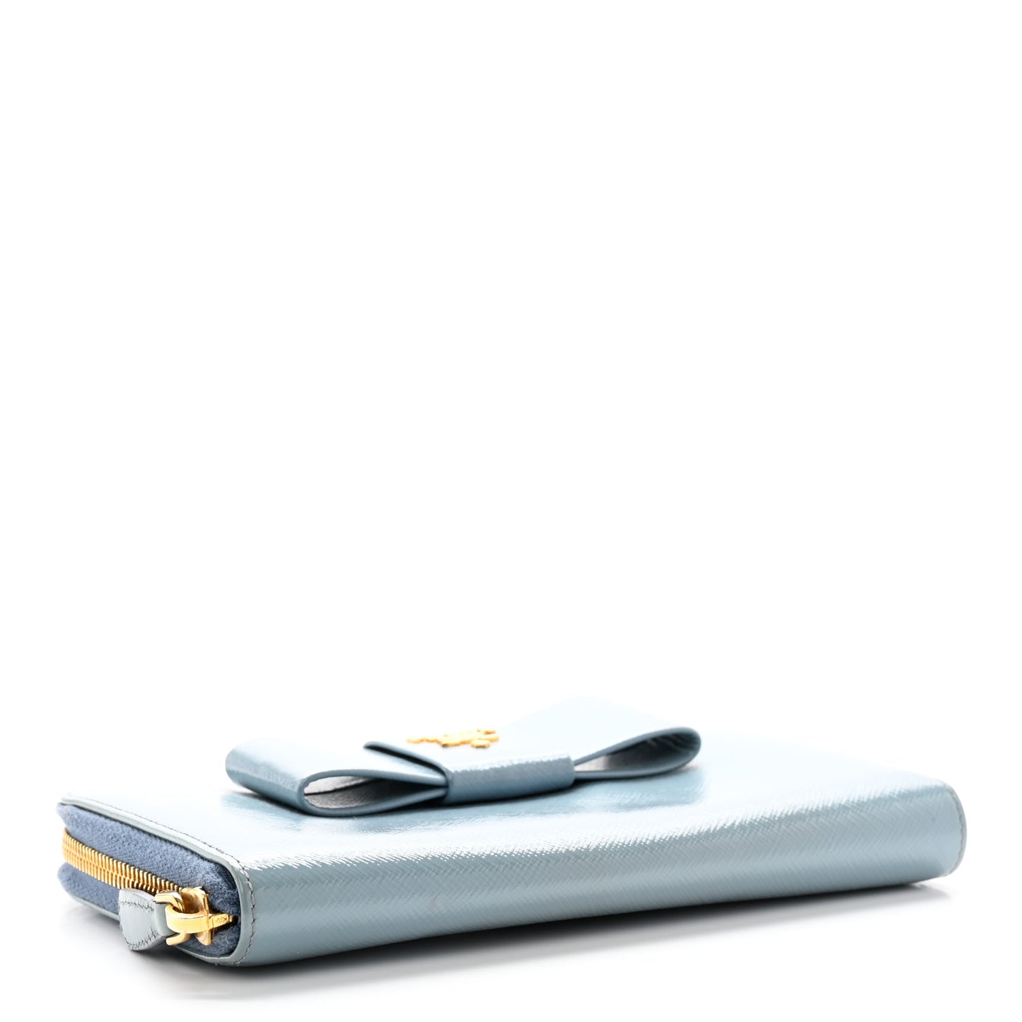 Saffiano Vernice Fiocco Bow Zip Around Wallet Fiordaliso