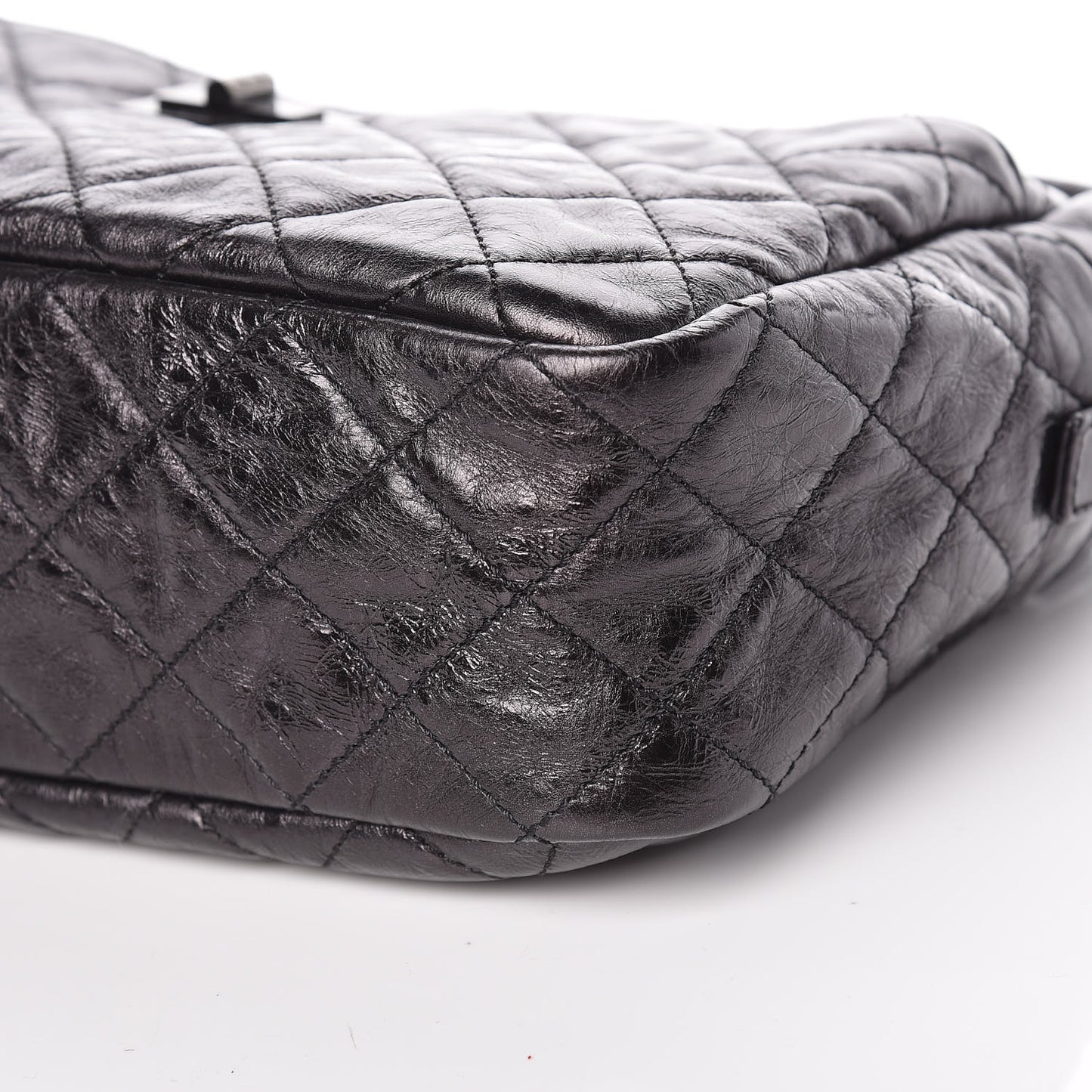 Metallic Aged Calfskin Quilted Medium Reissue Camera Case Black