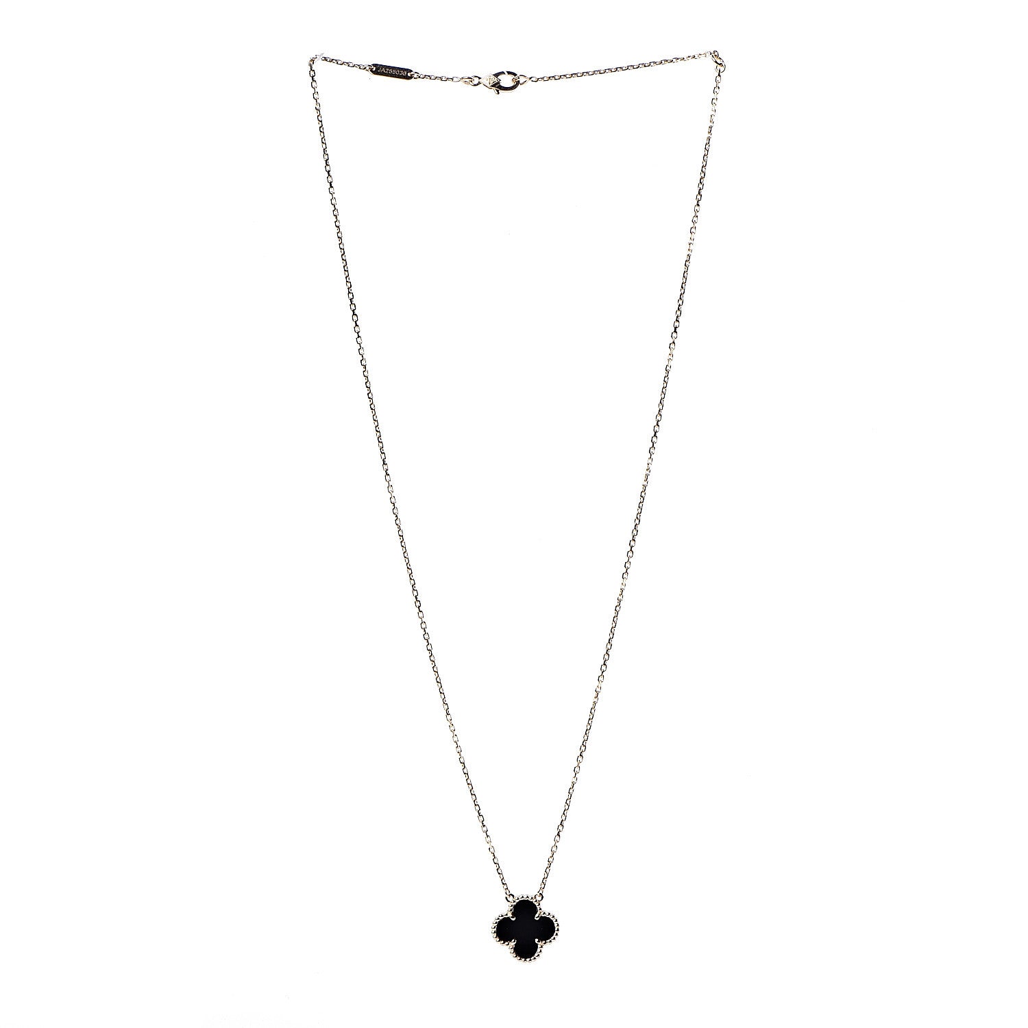 Van Cleef & Arpels 18K Yellow Gold Black Onyx Vintage Alhambra Pendant Necklace 3 of 8
