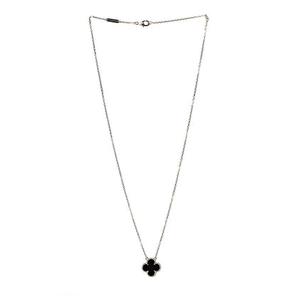 Van Cleef & Arpels 18K Yellow Gold Black Onyx Vintage Alhambra Pendant Necklace 3 of 8