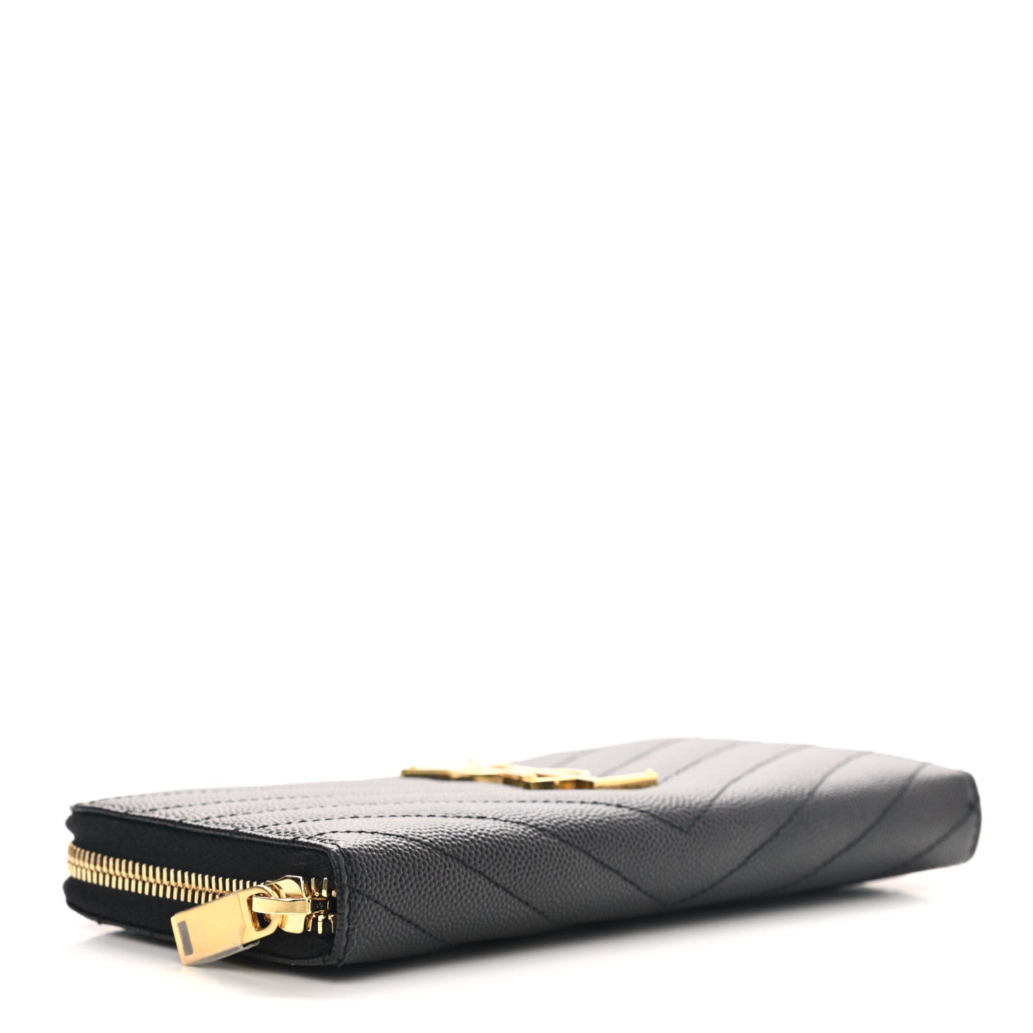 Saint Laurent Grain De Poudre Matelasse Chevron Monogram Zip Around Wallet Black 4 of 7