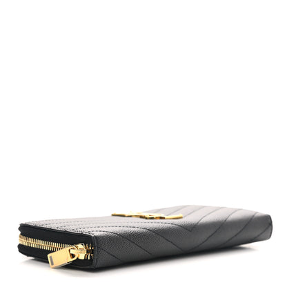 Saint Laurent Grain De Poudre Matelasse Chevron Monogram Zip Around Wallet Black 4 of 7