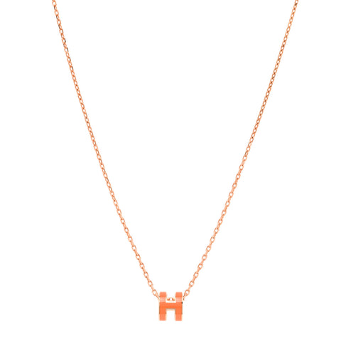 Lacquered Rose Gold Mini Pop H Pendant Necklace Orange