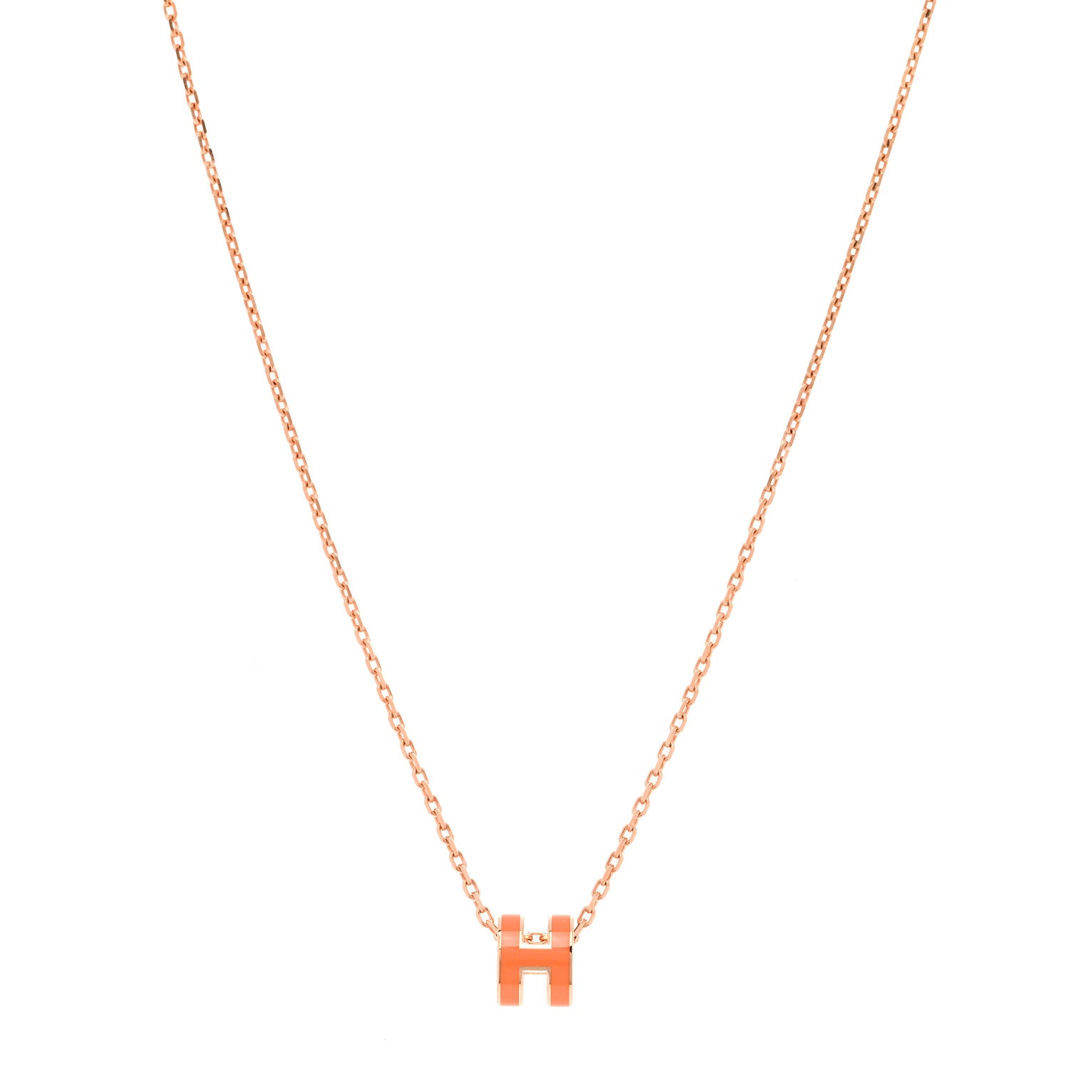 Hermes Lacquered Rose Gold Mini Pop H Pendant Necklace Orange 1 of 6