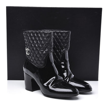Chanel Calfskin Patent Quilted CC Short Boots 39.5 Black 11 of 11