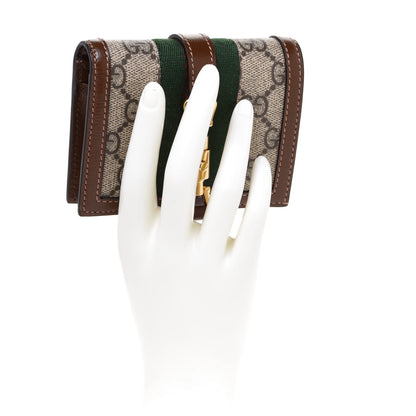 Gucci GG Supreme Monogram Textured Calfskin Web Jackie 1961 Card Case Beige Ebony Brown Sugar 2 of 7