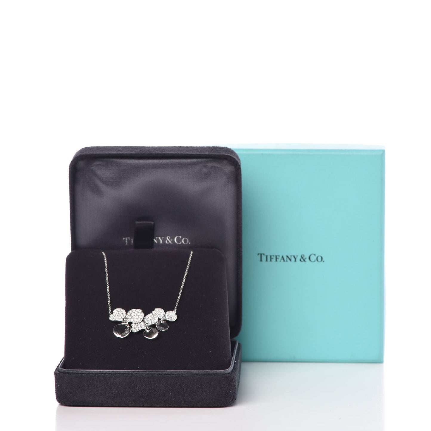 Platinum Diamond Mini Paper Flowers Cluster Pendant Necklace