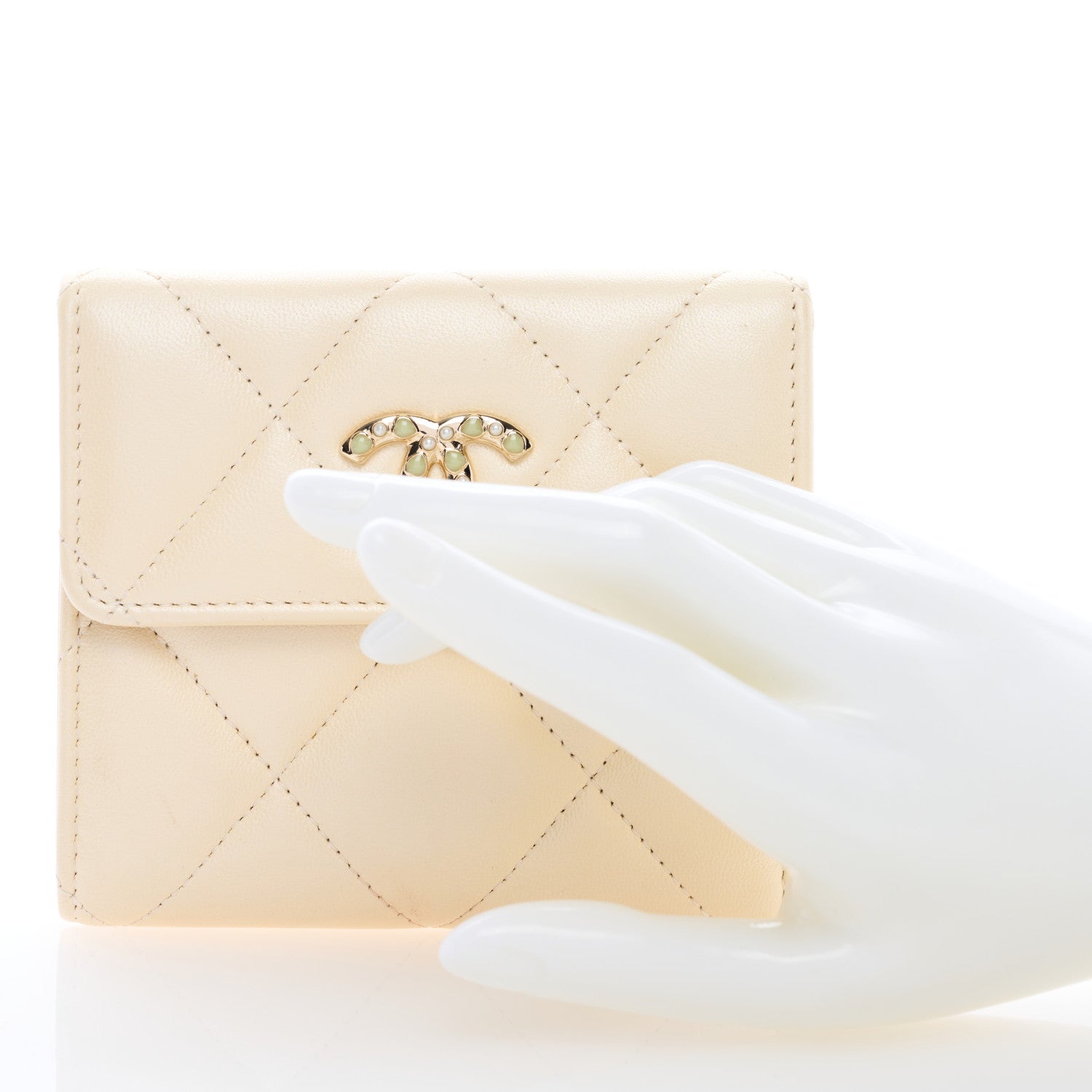 Chanel Iridescent Calfskin Quilted Compact Flap Wallet Beige 2 of 6