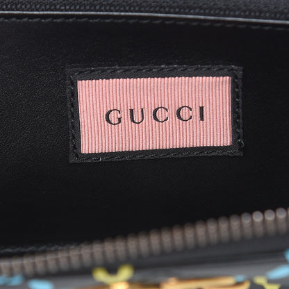 Gucci Calfskin Matelasse GucciGhost GG Marmont Zip Around Wallet Black New Acquamarine 7 of 9