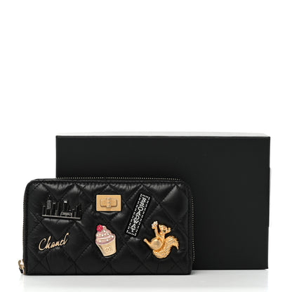 Chanel Aged Calfskin Quilted Small New York Charms 2.55 Reissue Zip Around Wallet Black 8 of 8