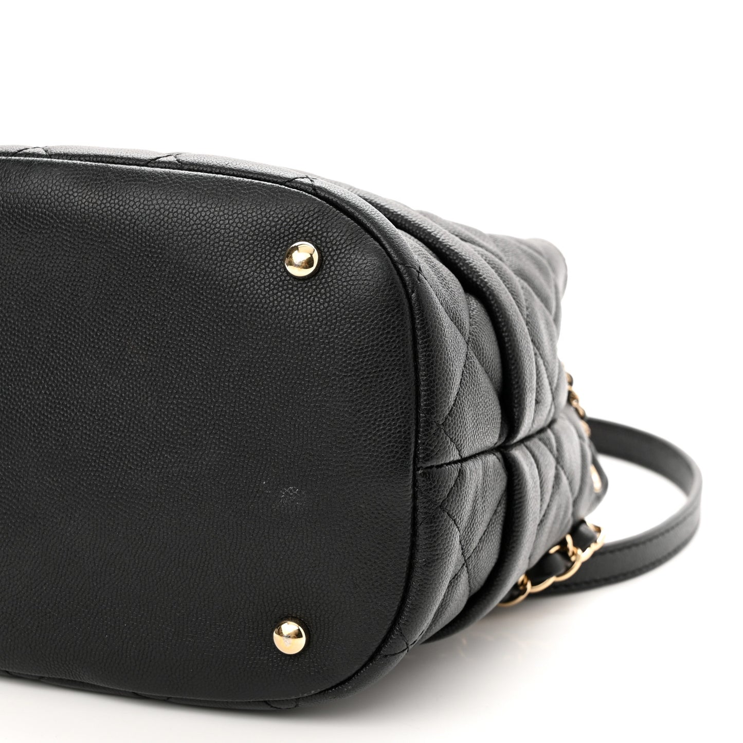 Caviar Quilted Rolled Up Bucket Drawstring Bag Black